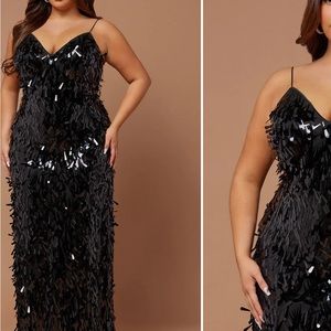 Long maxi sequin black formal gown.